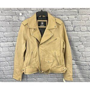 Whet Blu Women's Leather Motorcycle Jacket Size L Tan Beige